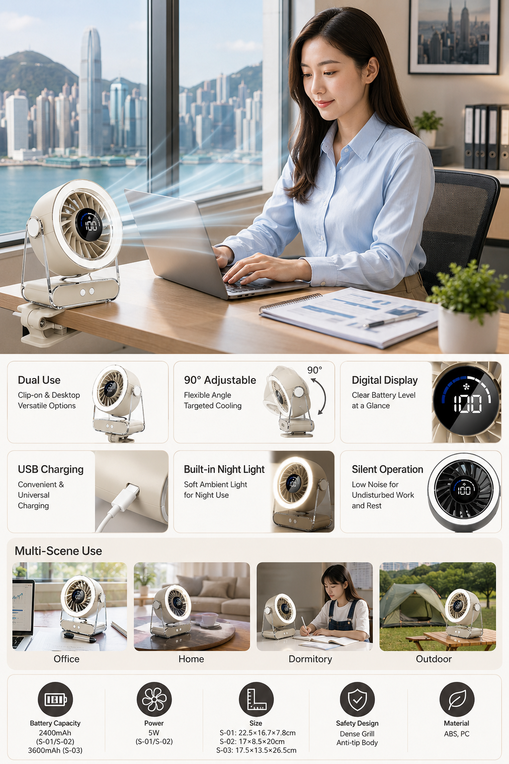 USB Rechargeable Dual-use Fan