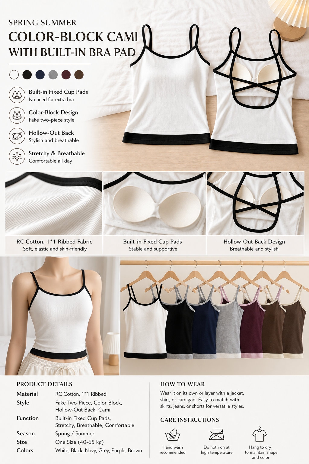 Women's Color Block Hollow Back Cami Top