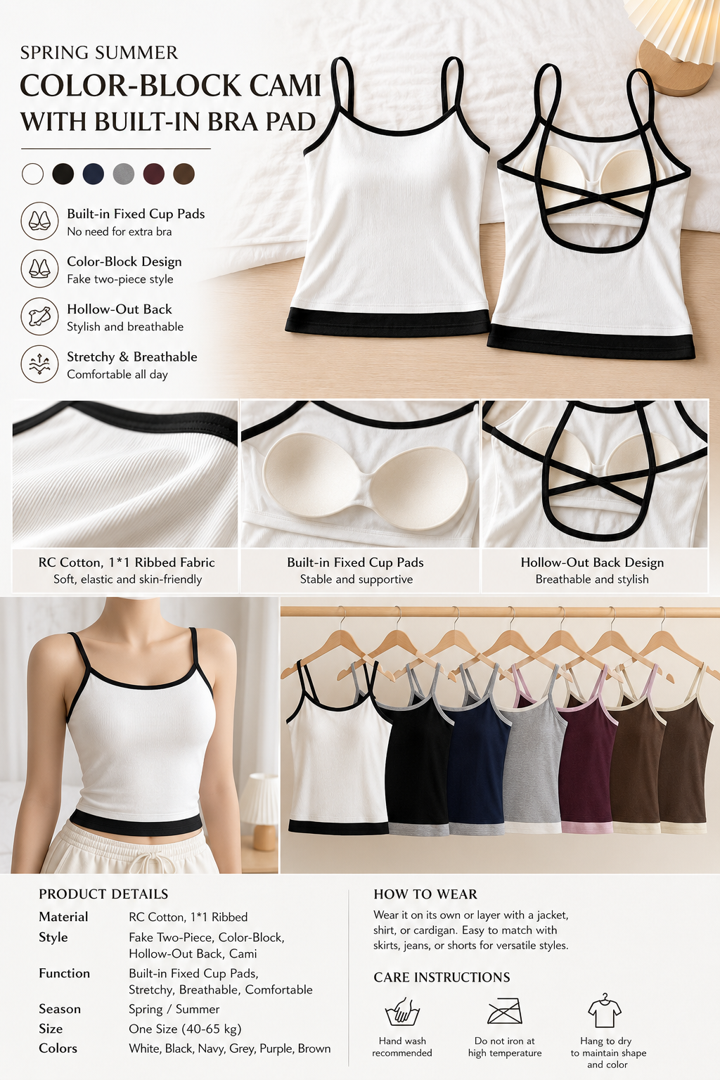 Women's Color Block Hollow Back Cami Top