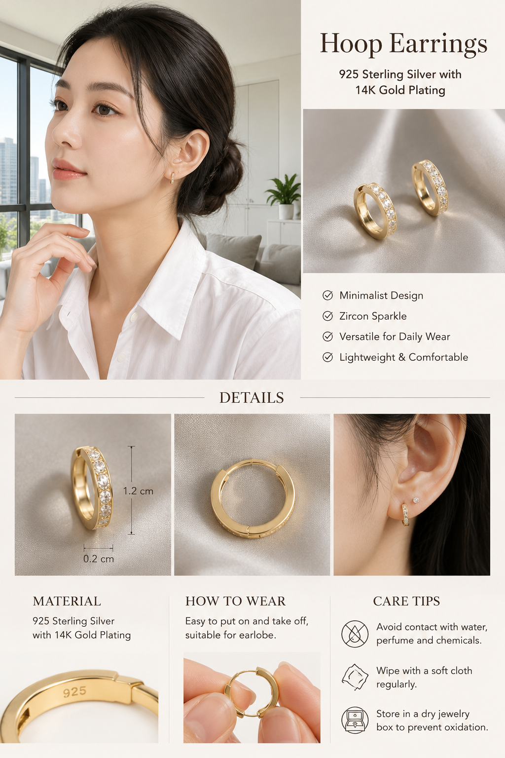 925 Silver Gold Hoop Earrings