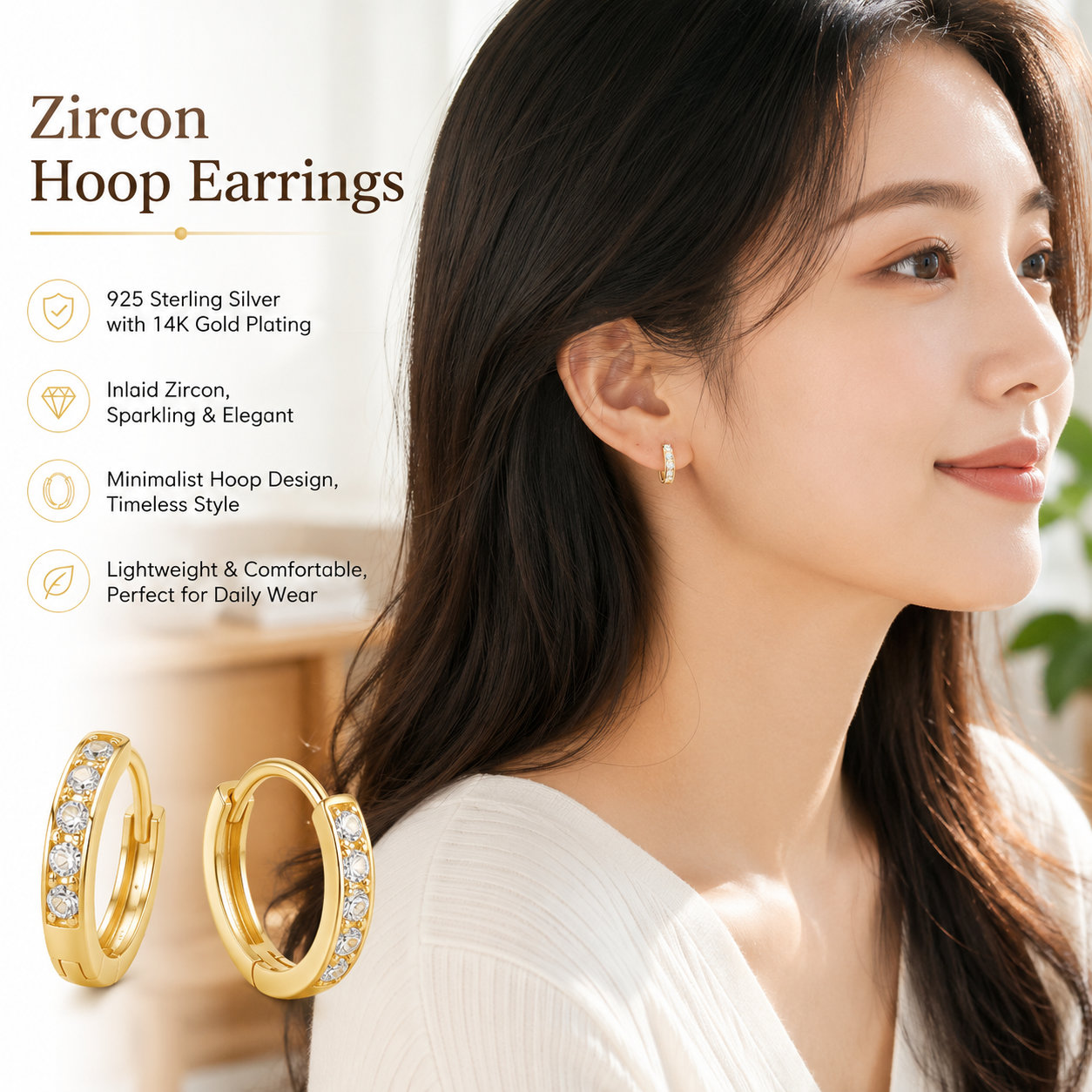 925 Silver Gold Hoop Earrings