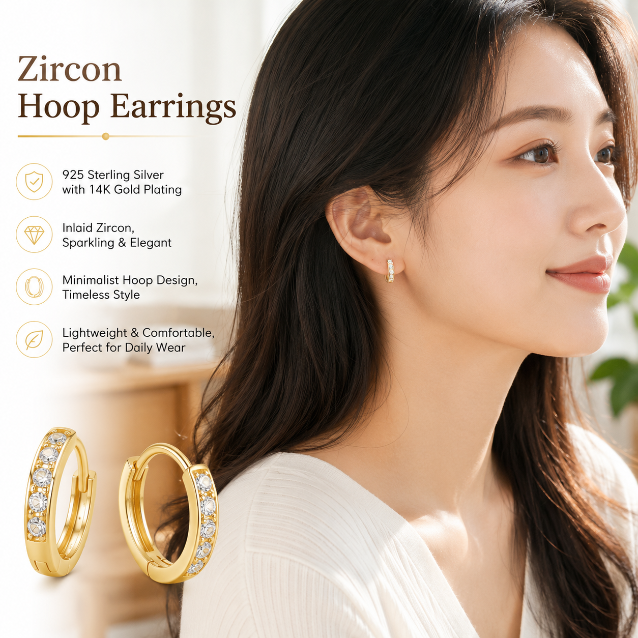 925 Silver Gold Hoop Earrings
