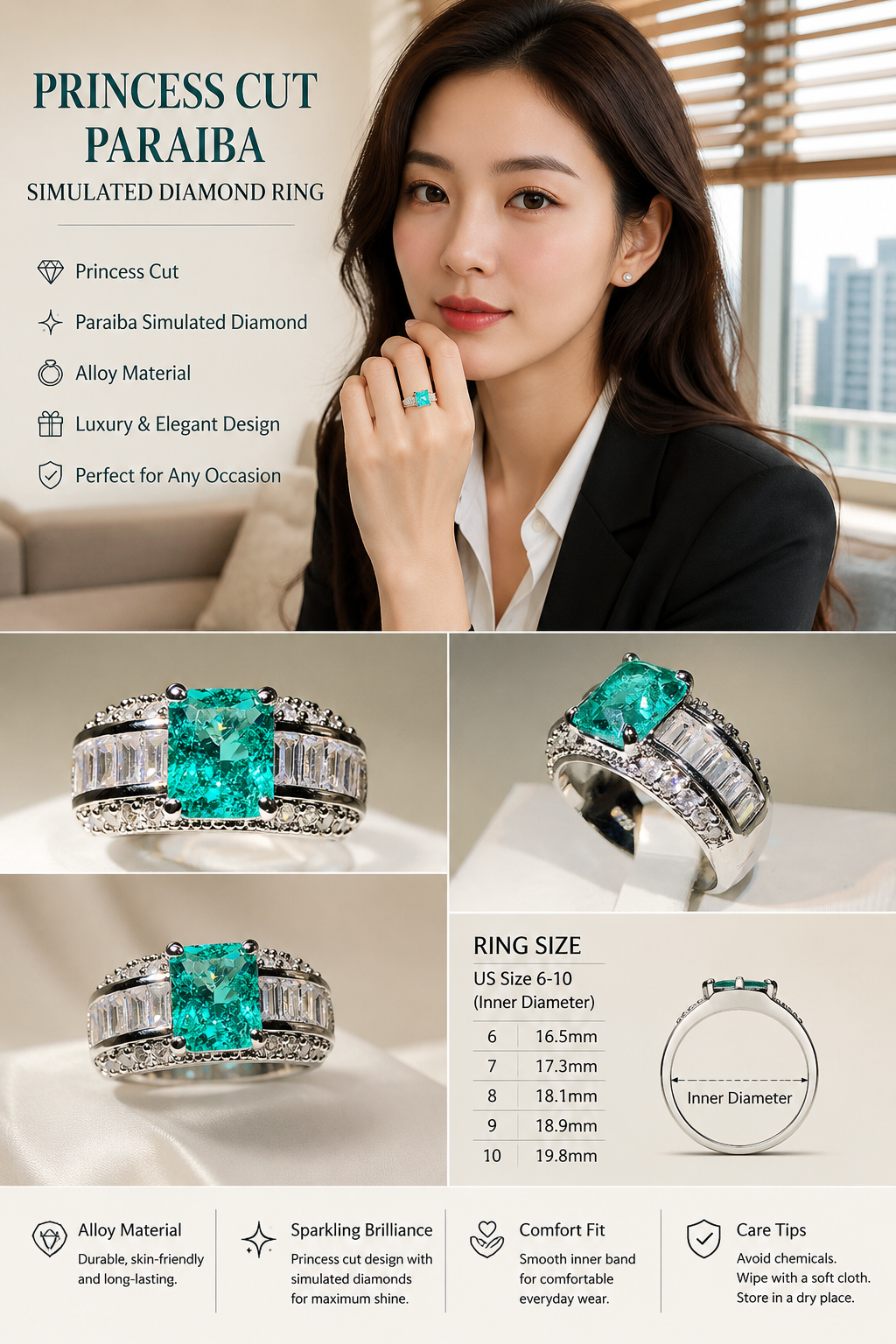 Princess Cut Alloy Fashion Ring