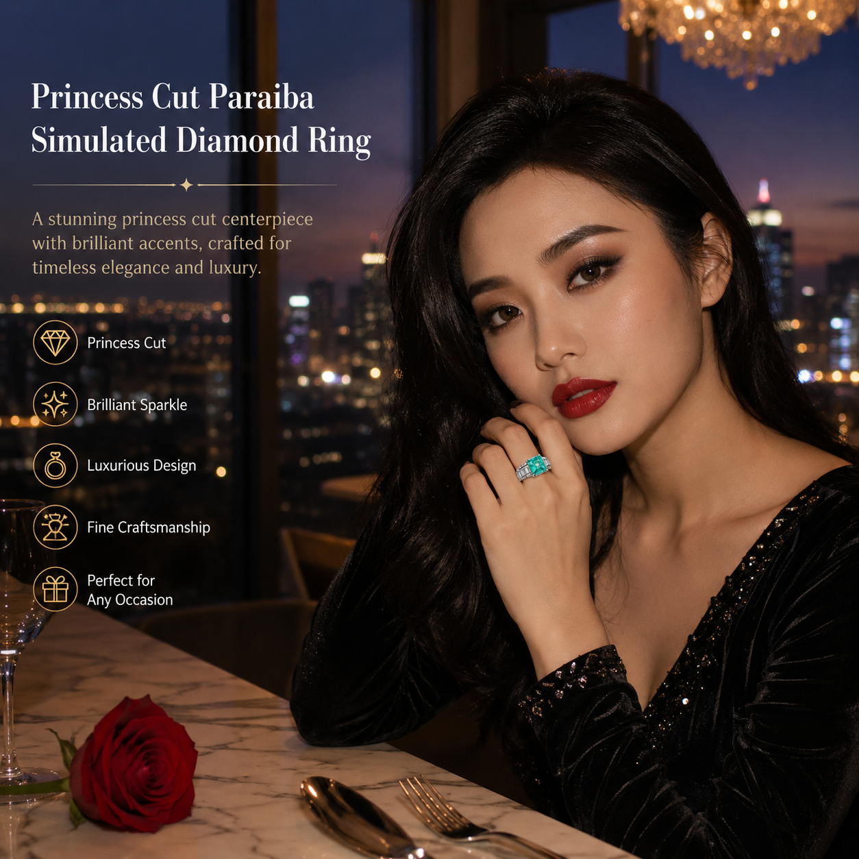 Princess Cut Alloy Fashion Ring