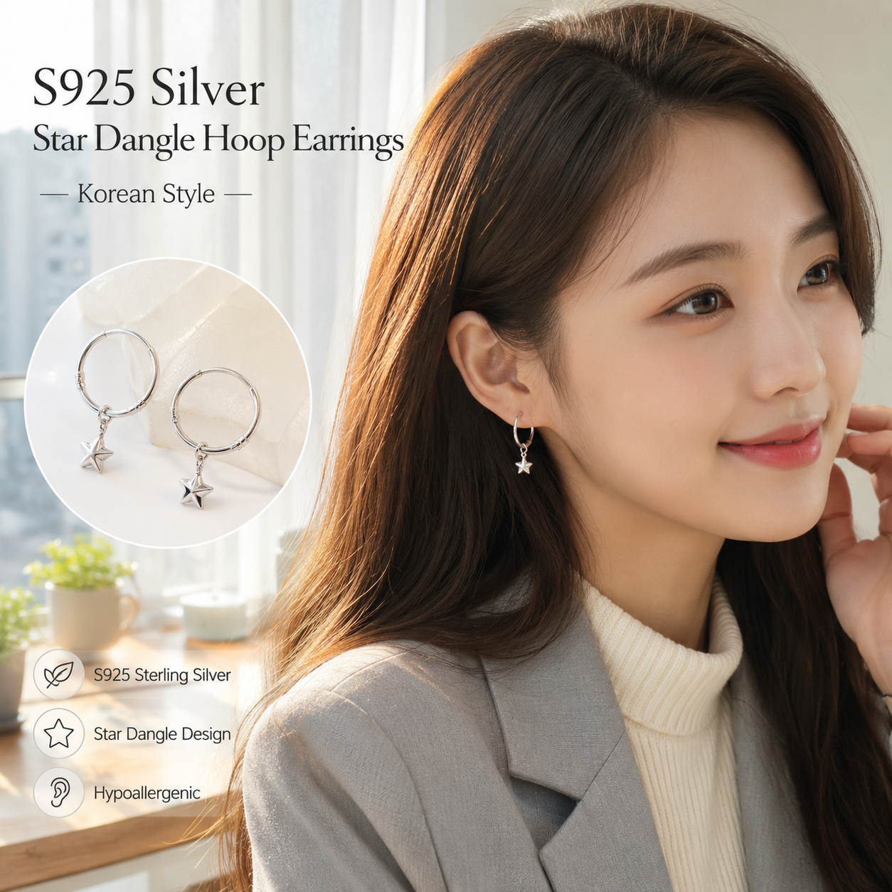 S925 Silver Star Ear Buckles