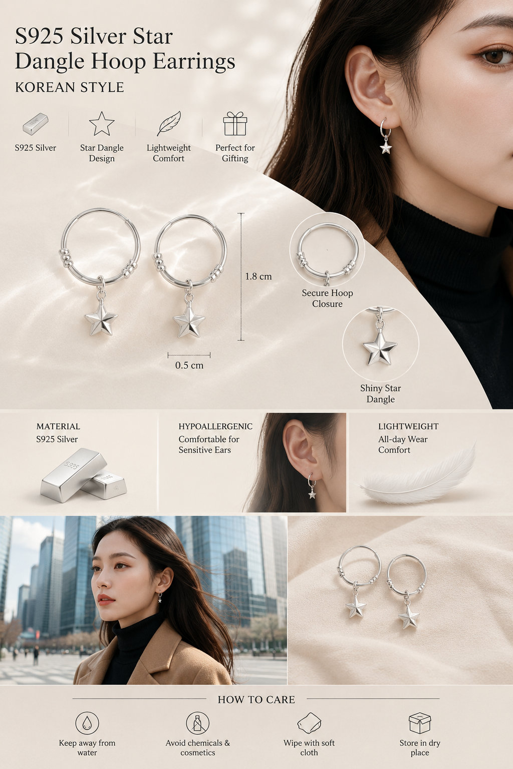 S925 Silver Star Ear Buckles