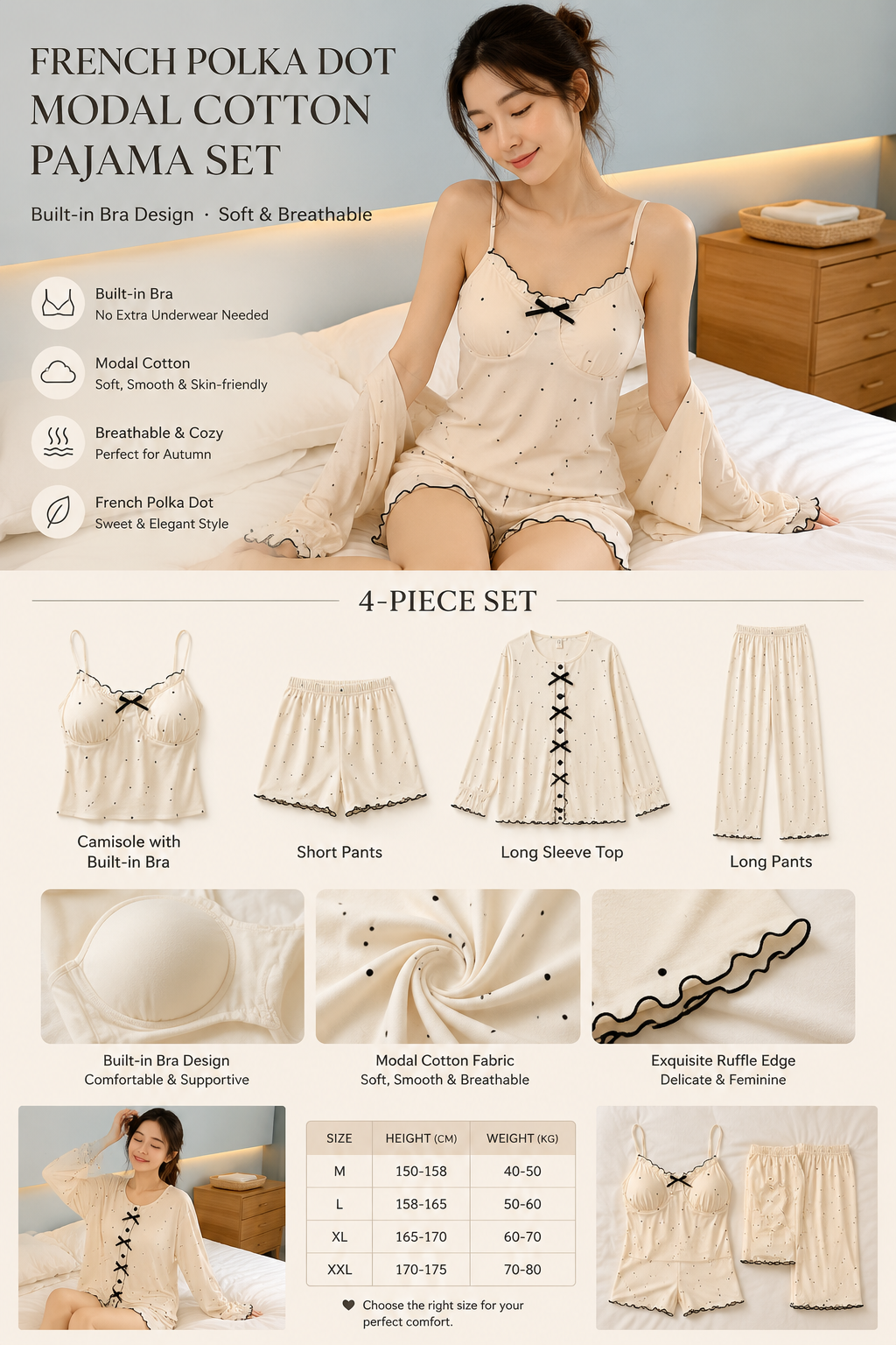 Women's Polka Dot Modal Pajama Set