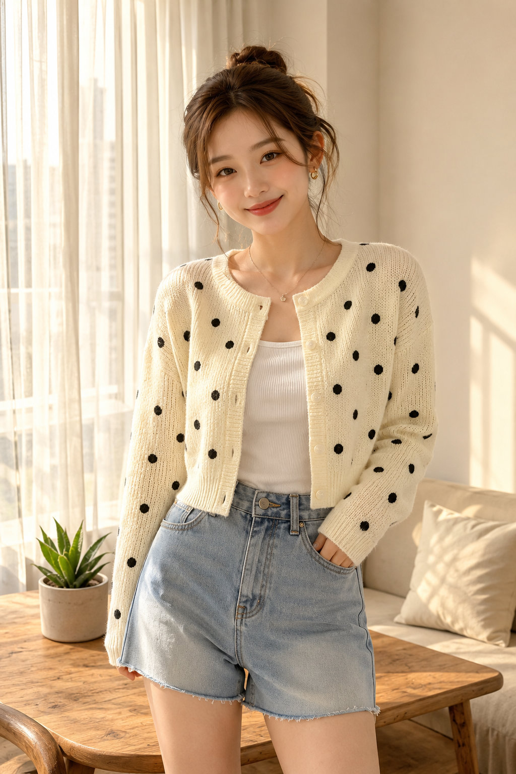Polka Dot Print Cardigan