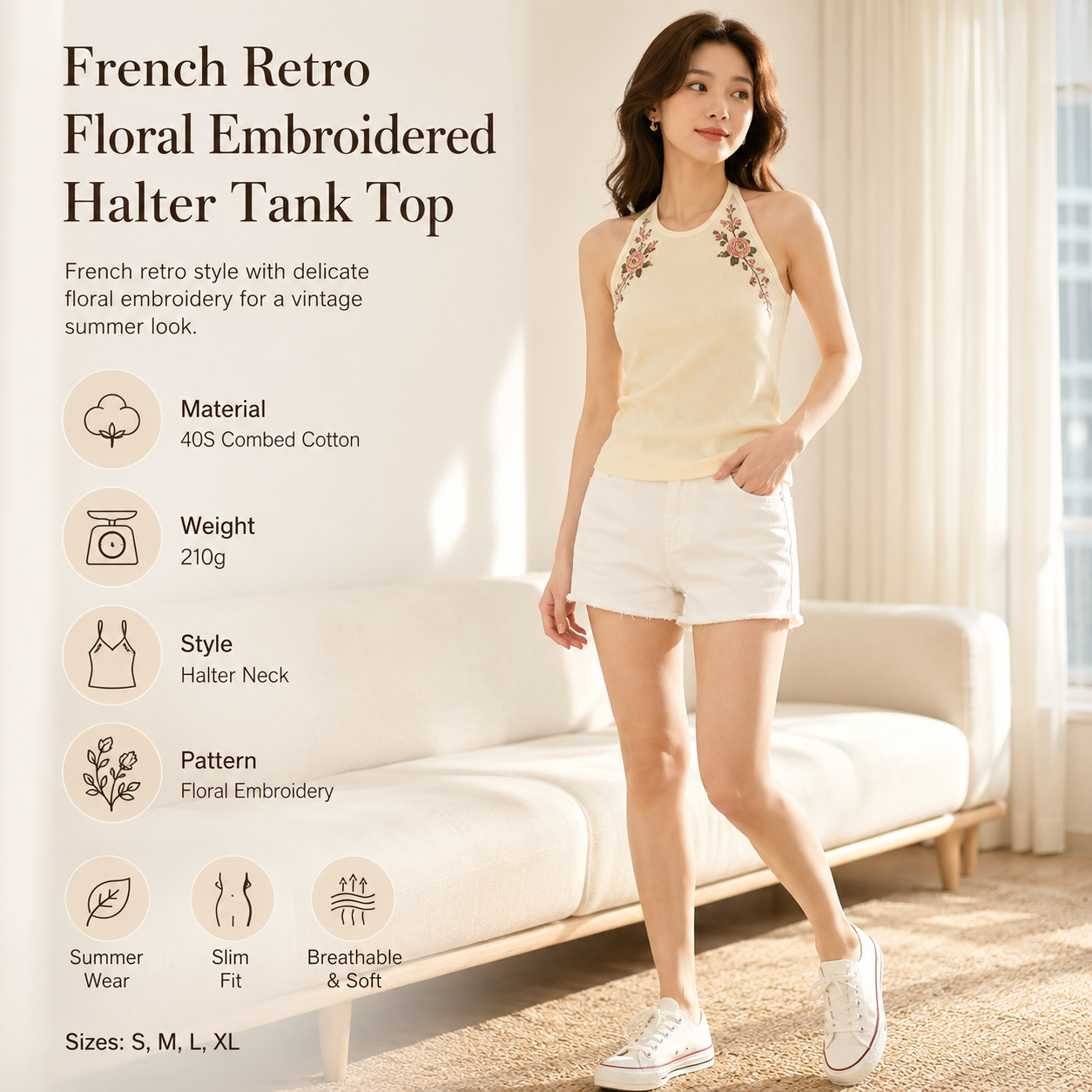 French Retro Floral Tank Top