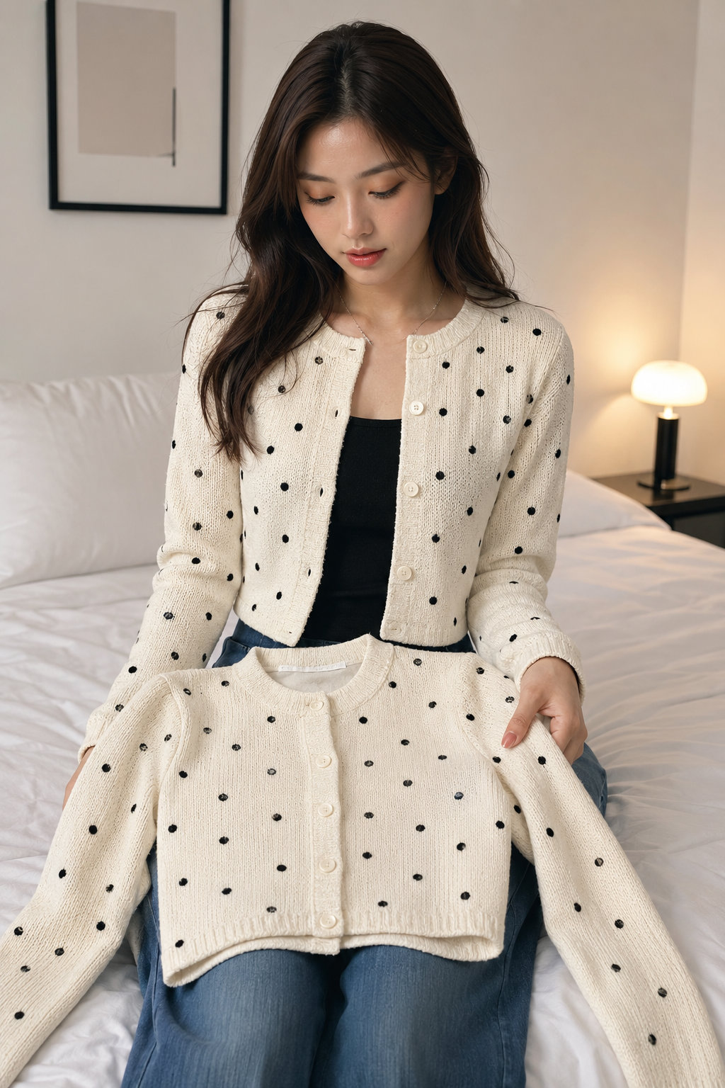 Polka Dot Print Cardigan