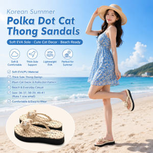 Women's Plush Cat Polka Flops