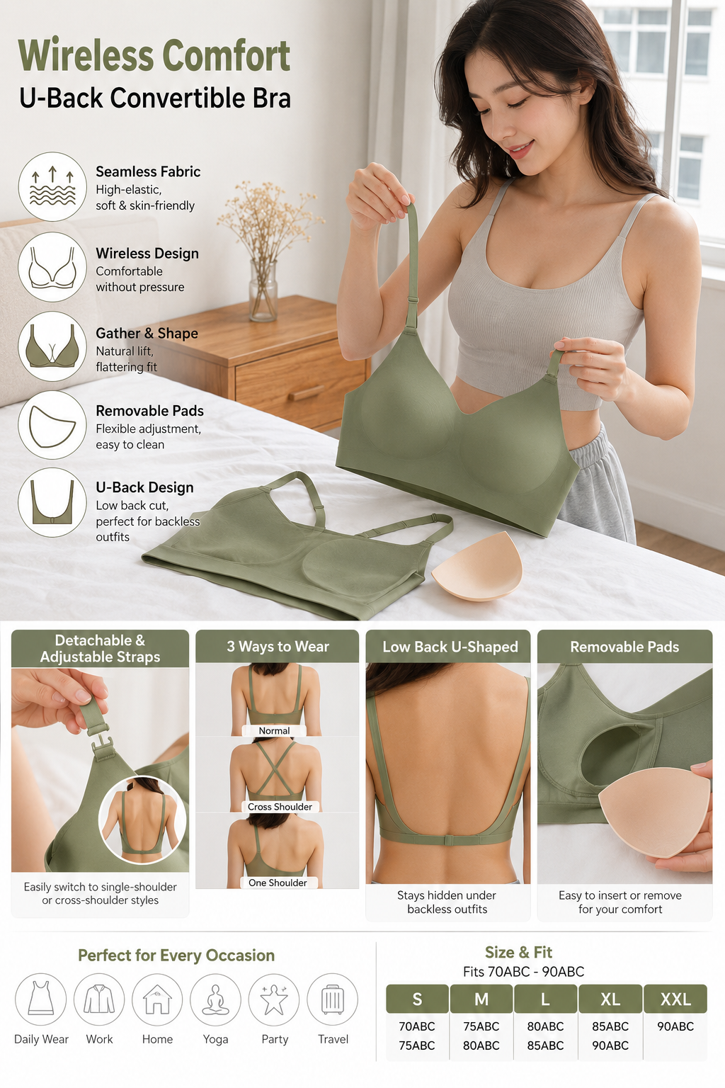 Seamless U-back Wireless Bra