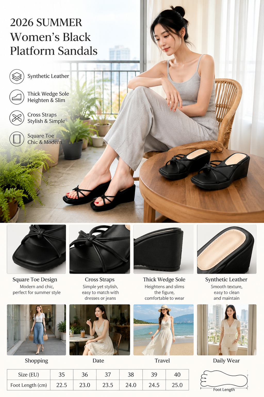 2026 Women's Black Platform Slide Sandals