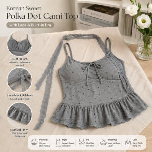 Polka Dot Lace Cami Top with Built-in Bra