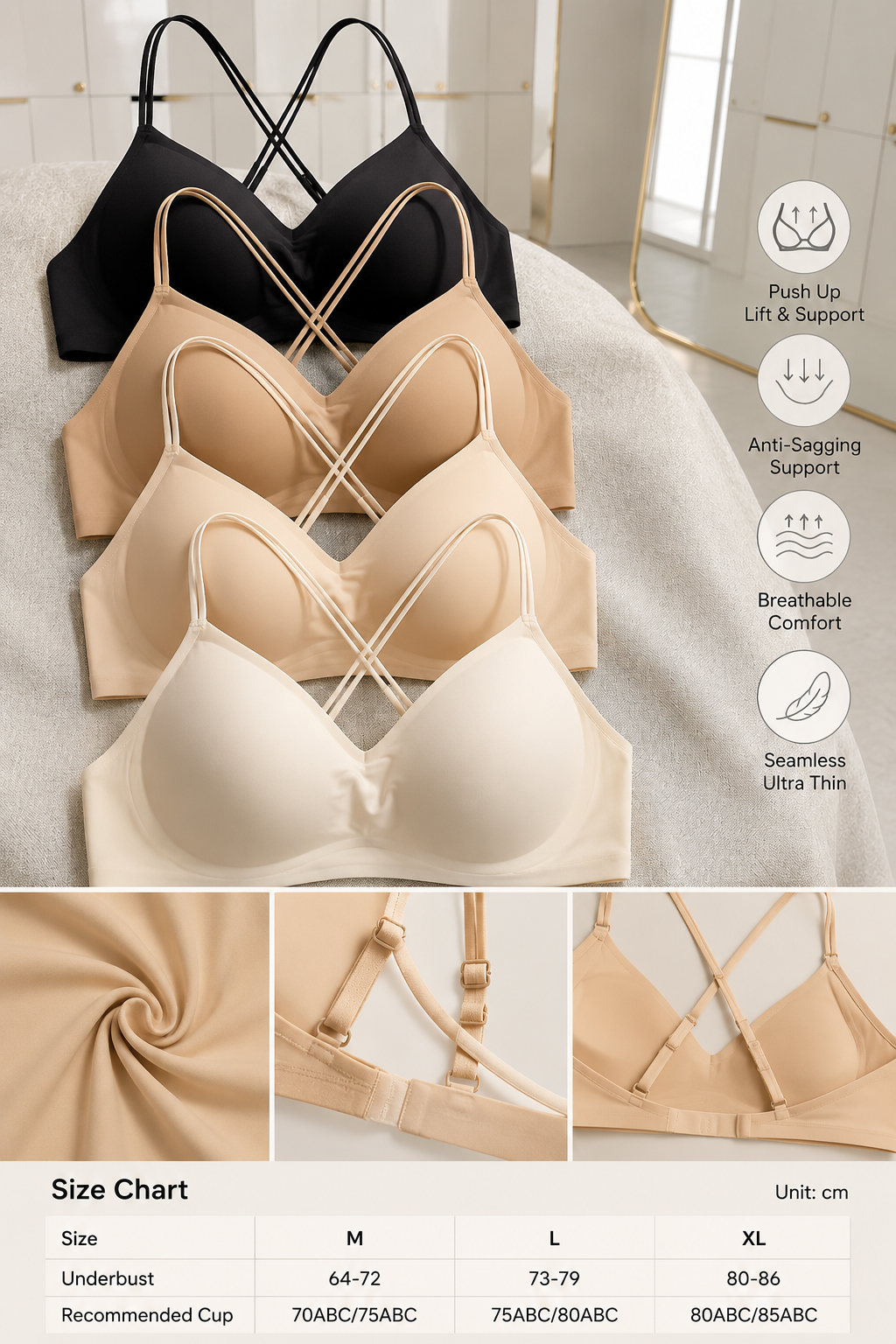 Seamless CrossBack Push-up Bra
