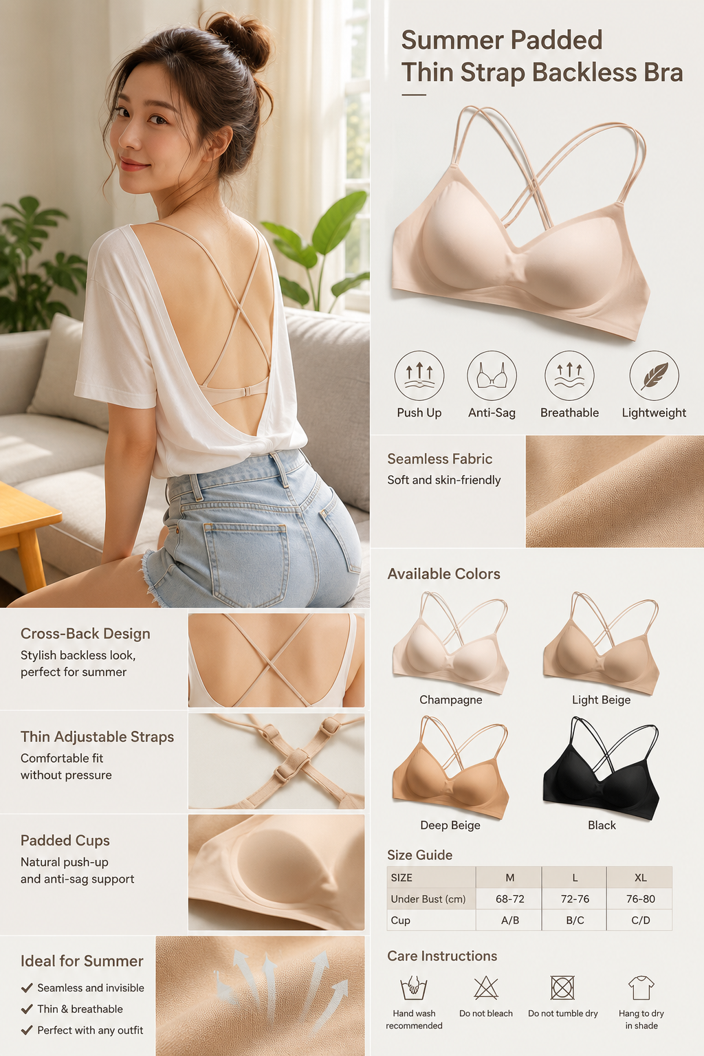 Seamless CrossBack Push-up Bra