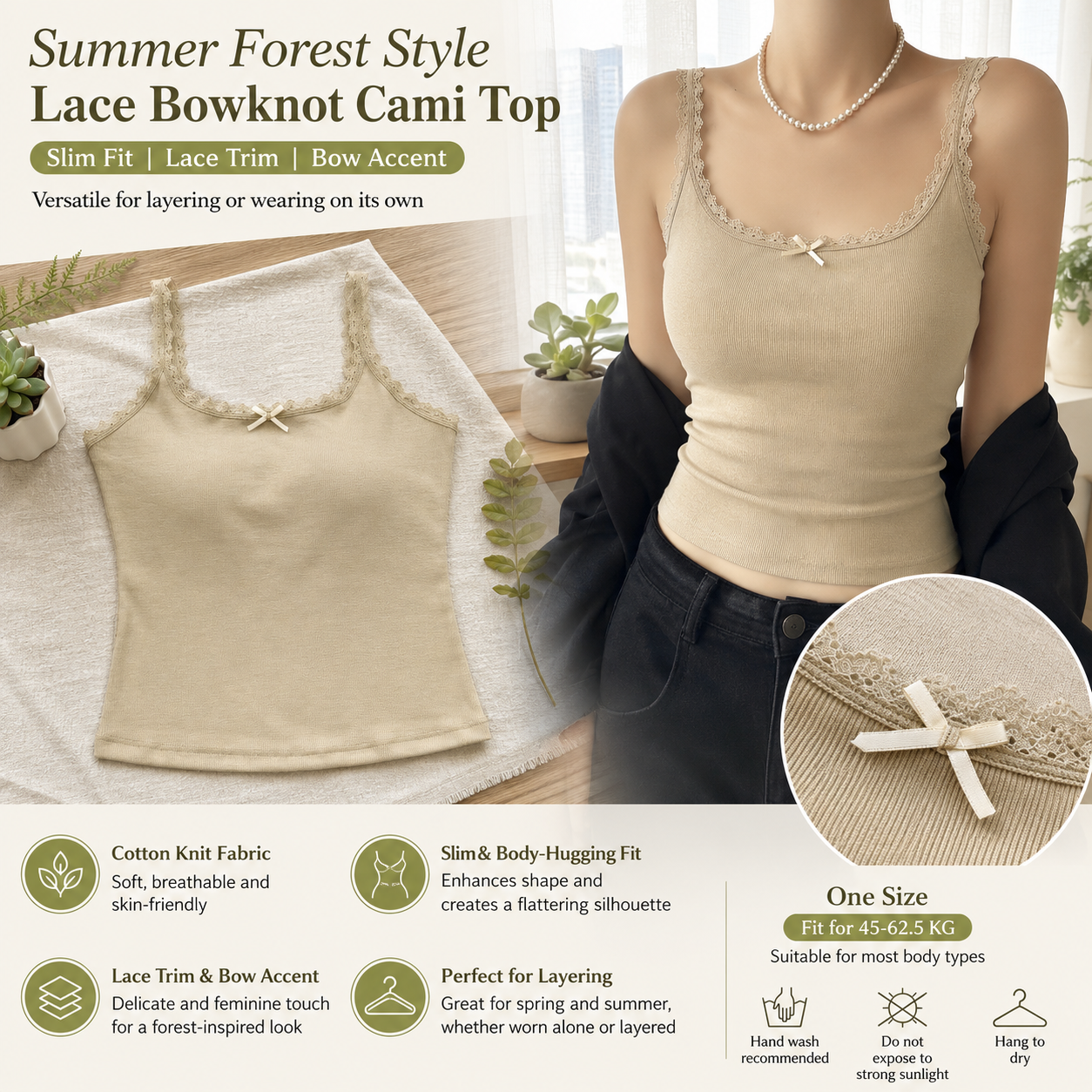 Women's Lace Bow Slim Cami Tank Top