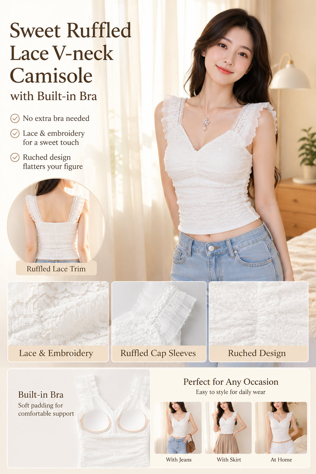 Sweet Women's Lace V-neck Cami Top