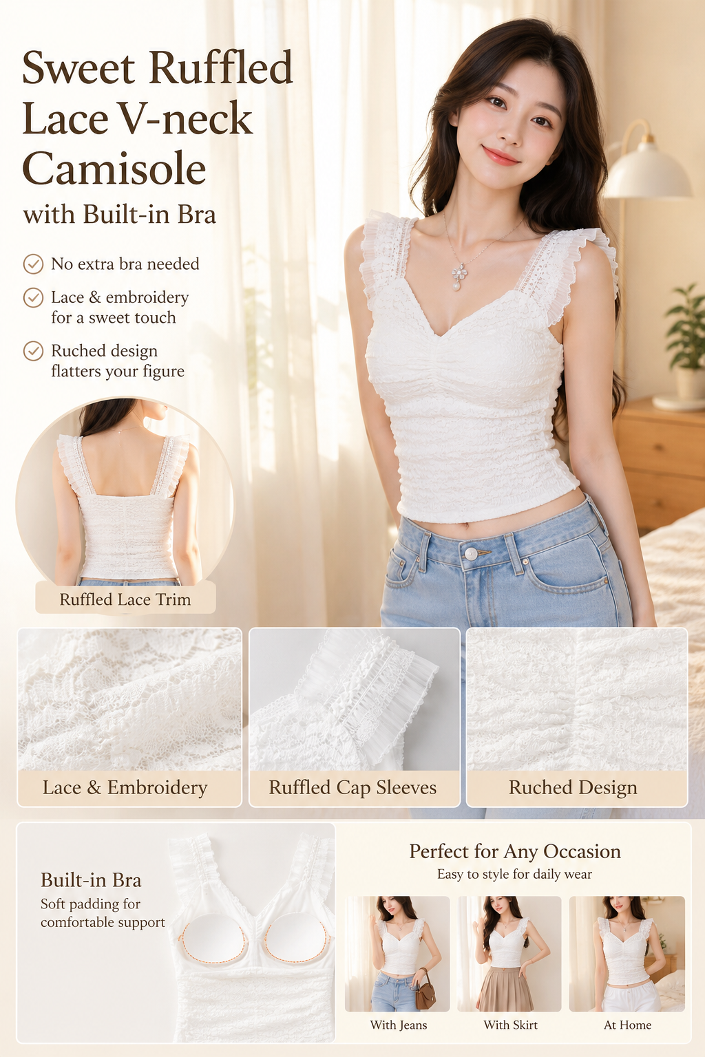 Sweet Women's Lace V-neck Cami Top