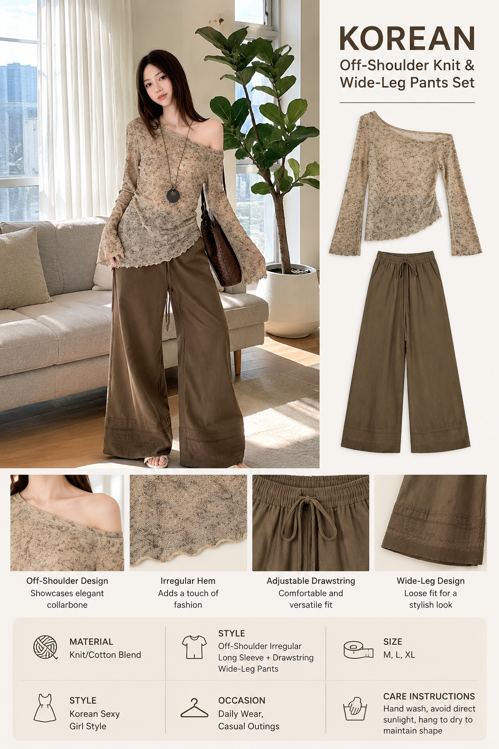 Women's Slash Knit Pants Suit