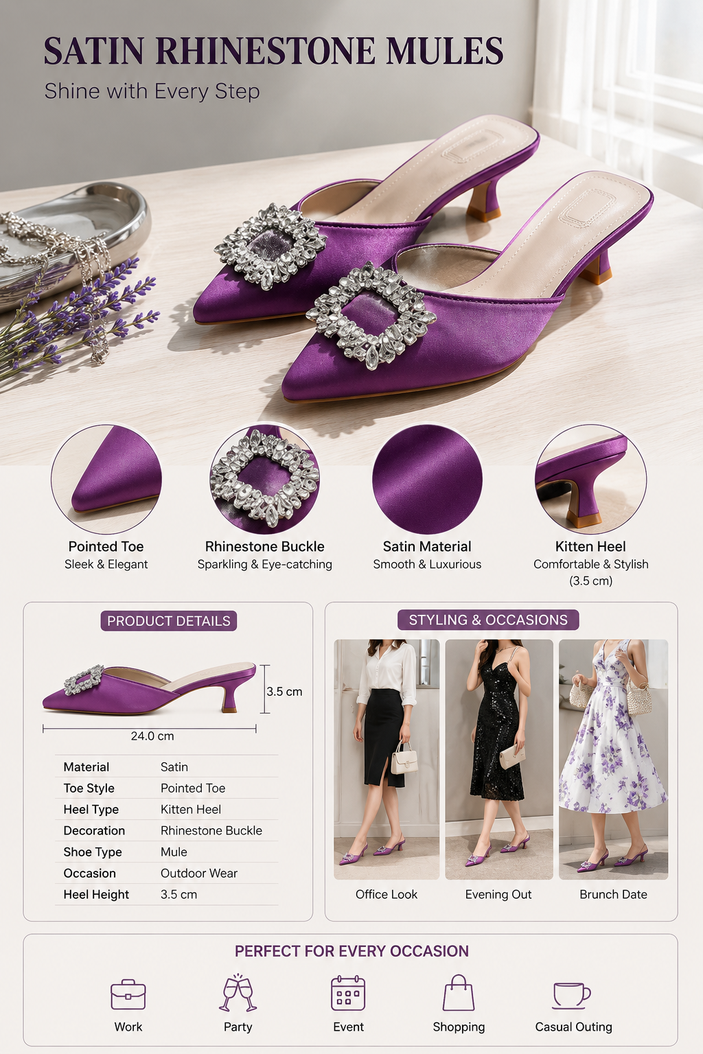 Women's Satin Rhinestone Mule Heels
