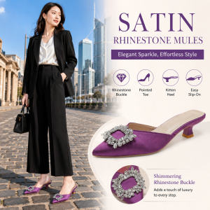 Women's Satin Rhinestone Mule Heels
