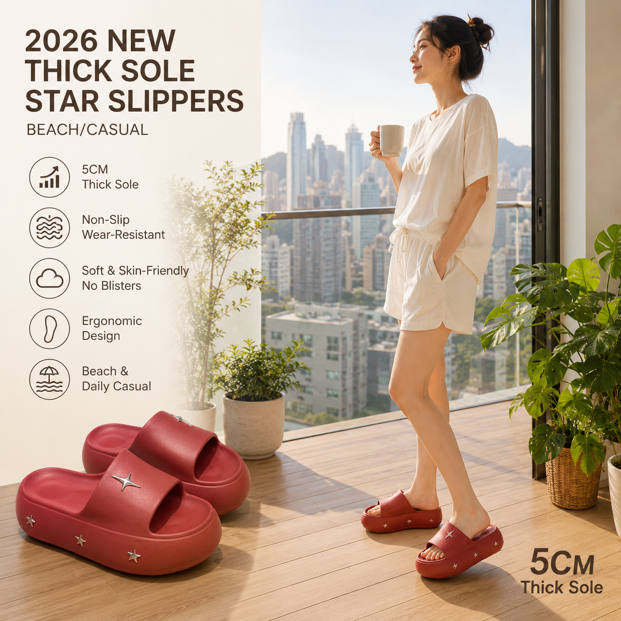 Star Decor Thick Sole Slippers
