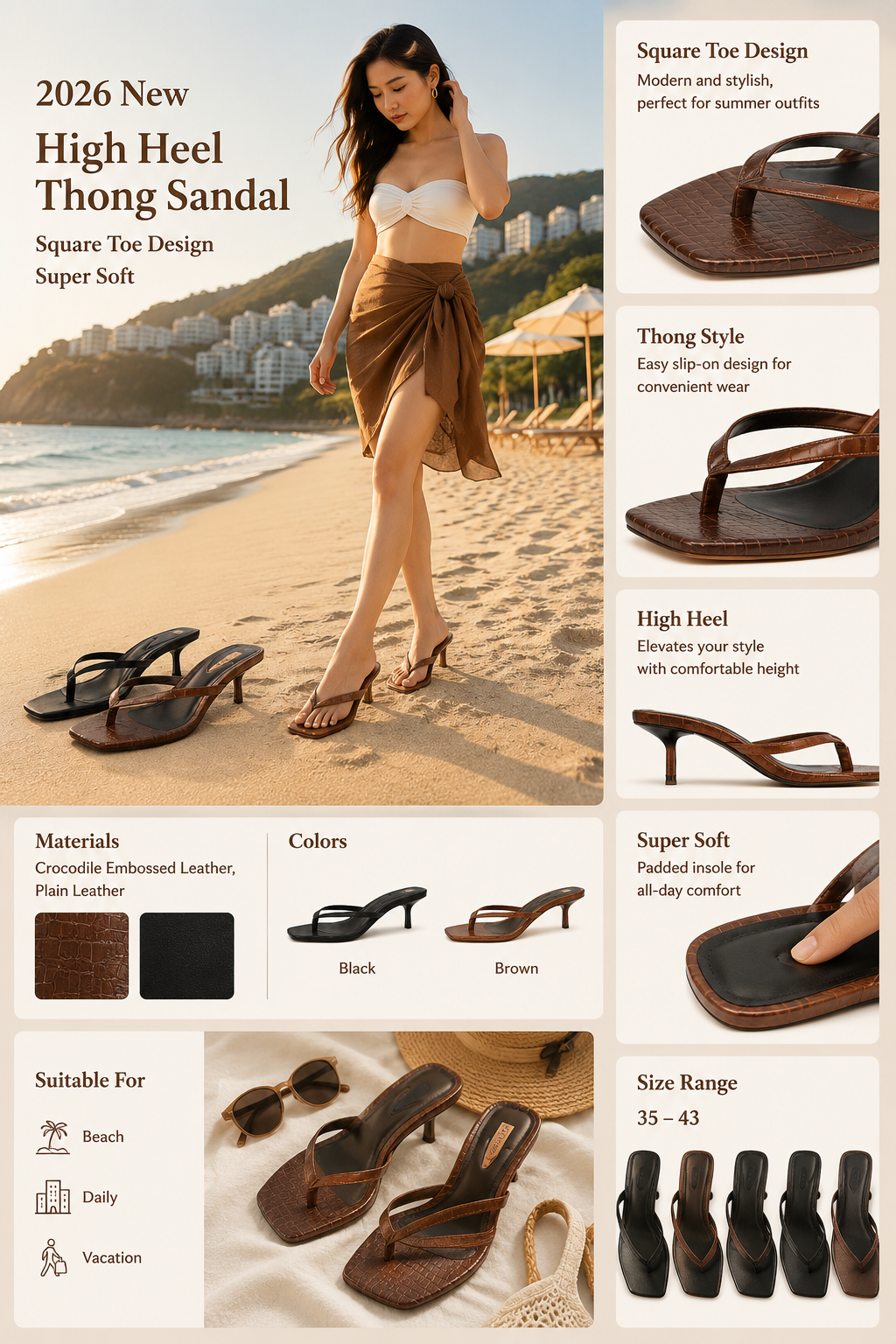 Embossed Leather Thong Sandals