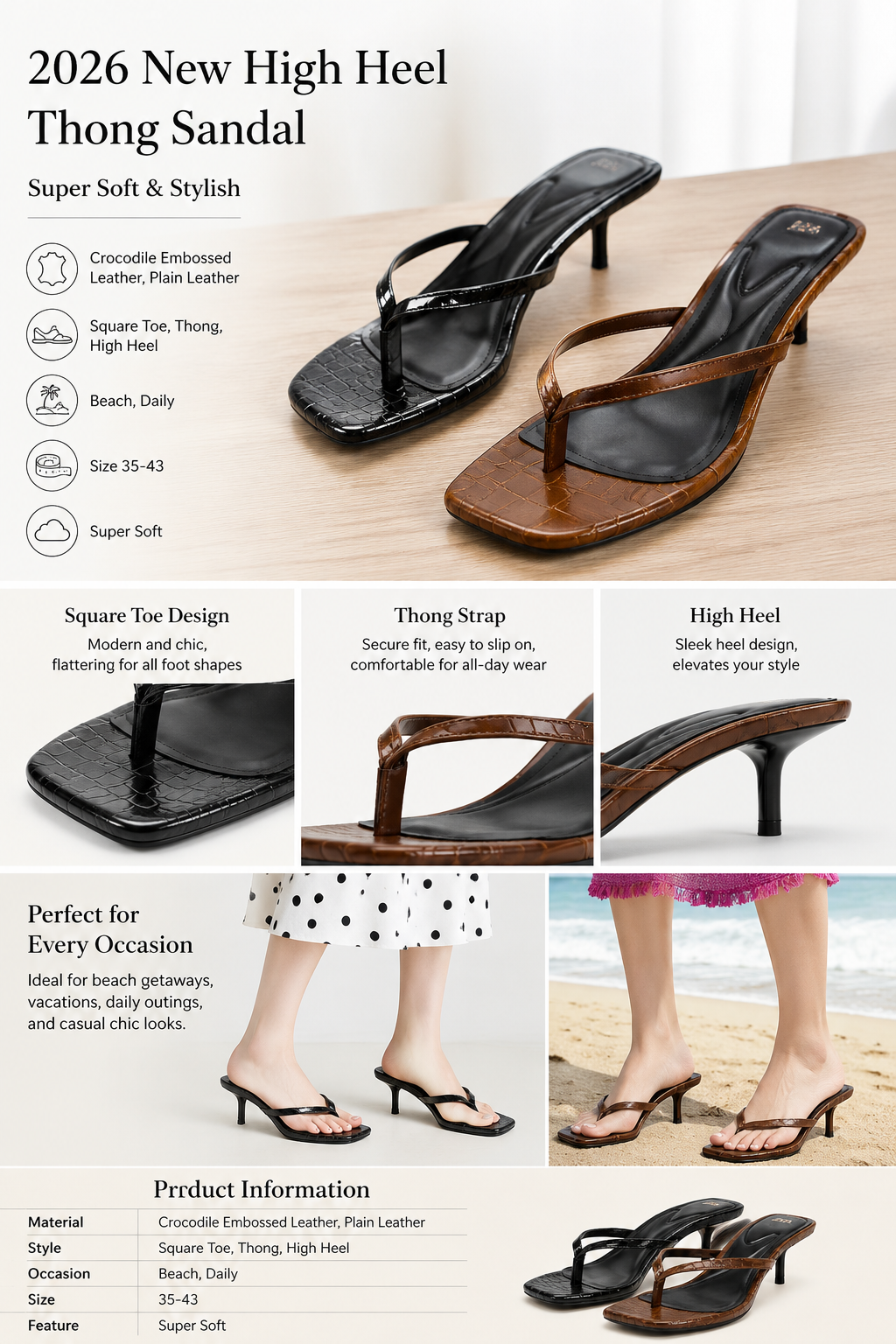 Embossed Leather Thong Sandals