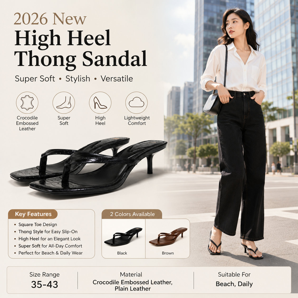 Embossed Leather Thong Sandals