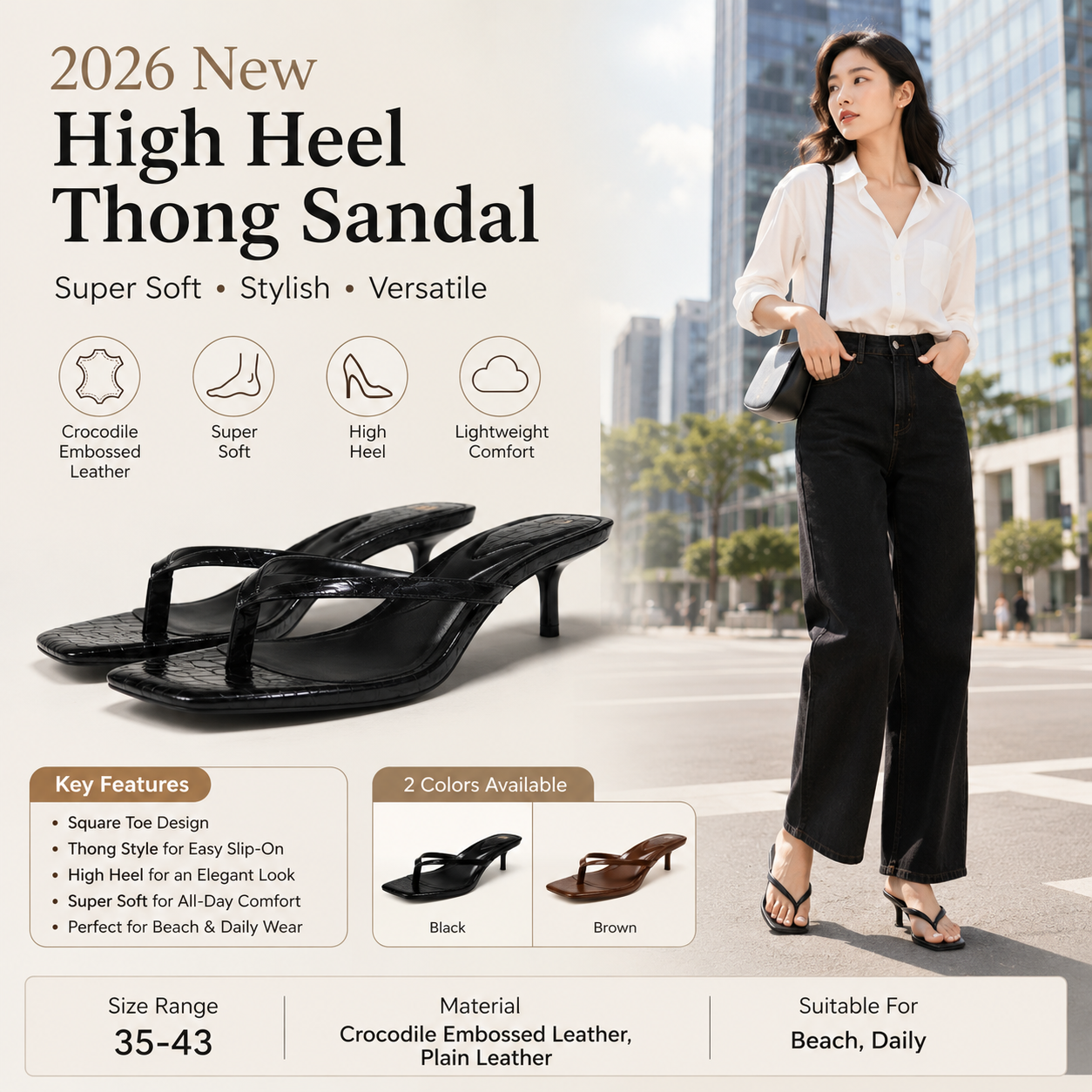 Embossed Leather Thong Sandals