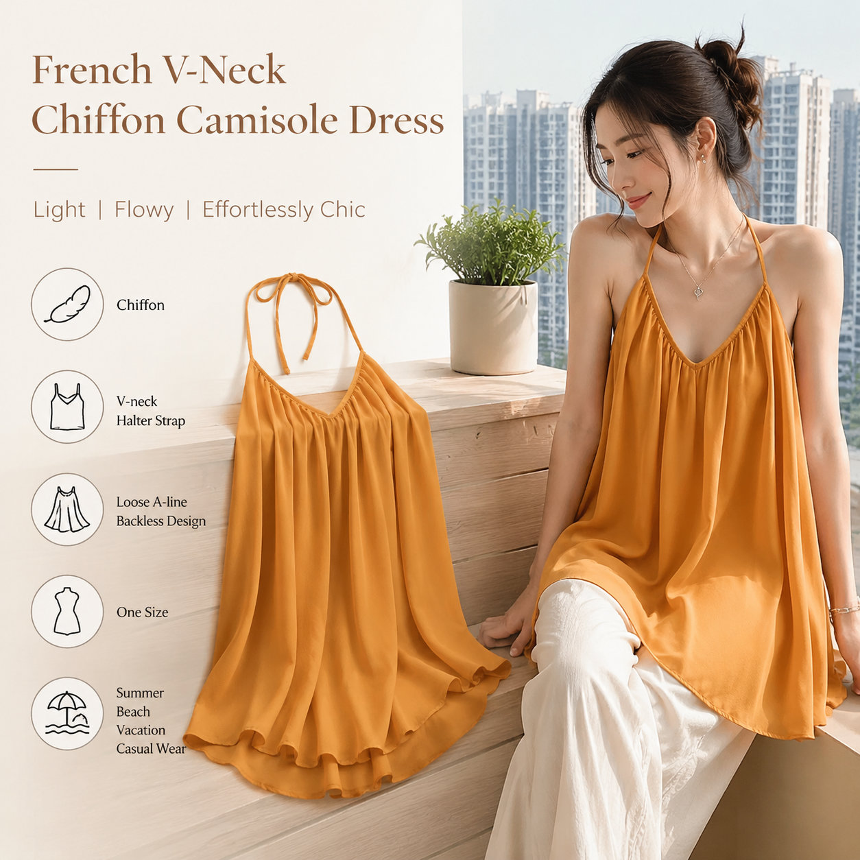 Summer V-neck Chiffon Halter Cami Top
