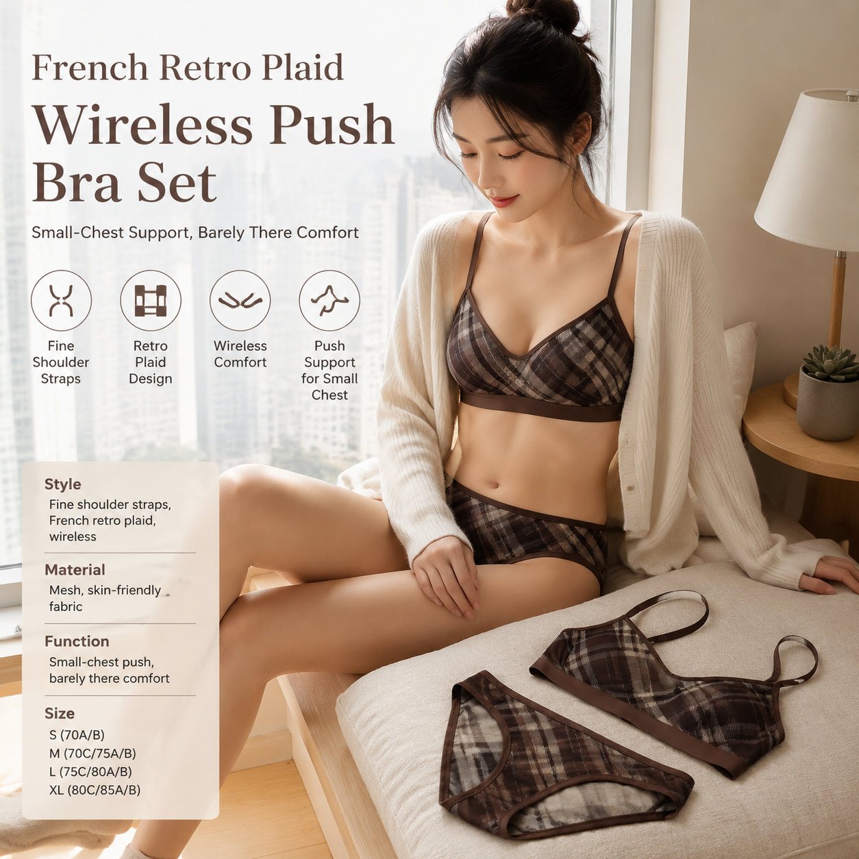French Retro Diamond Mesh Bra Set