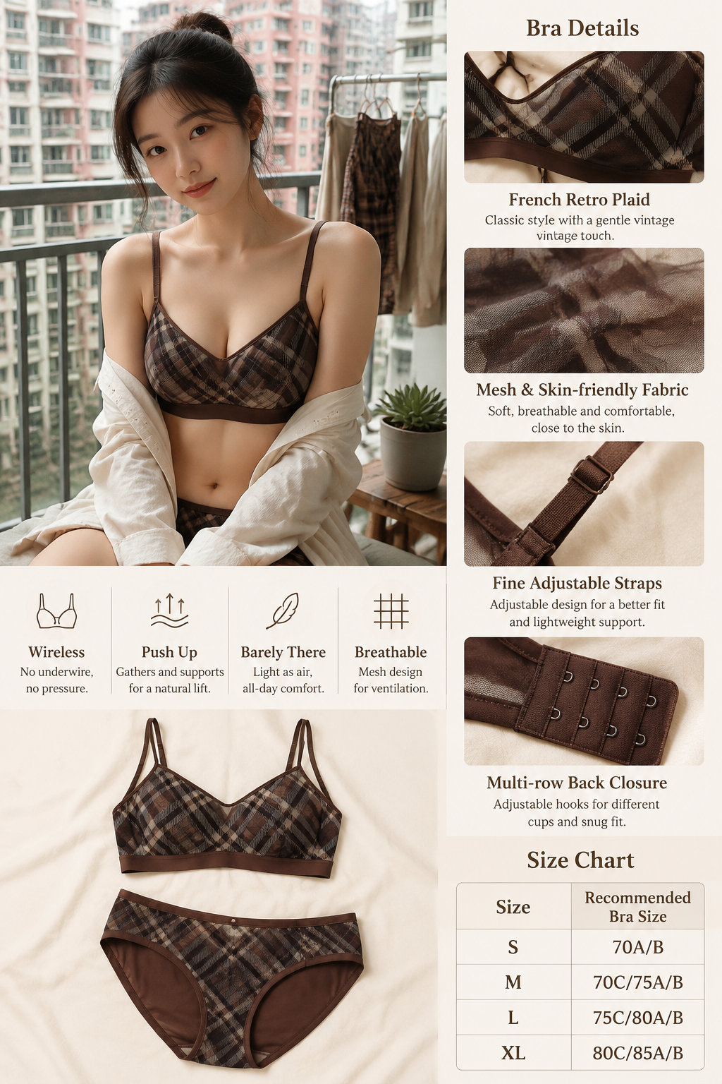 French Retro Diamond Mesh Bra Set