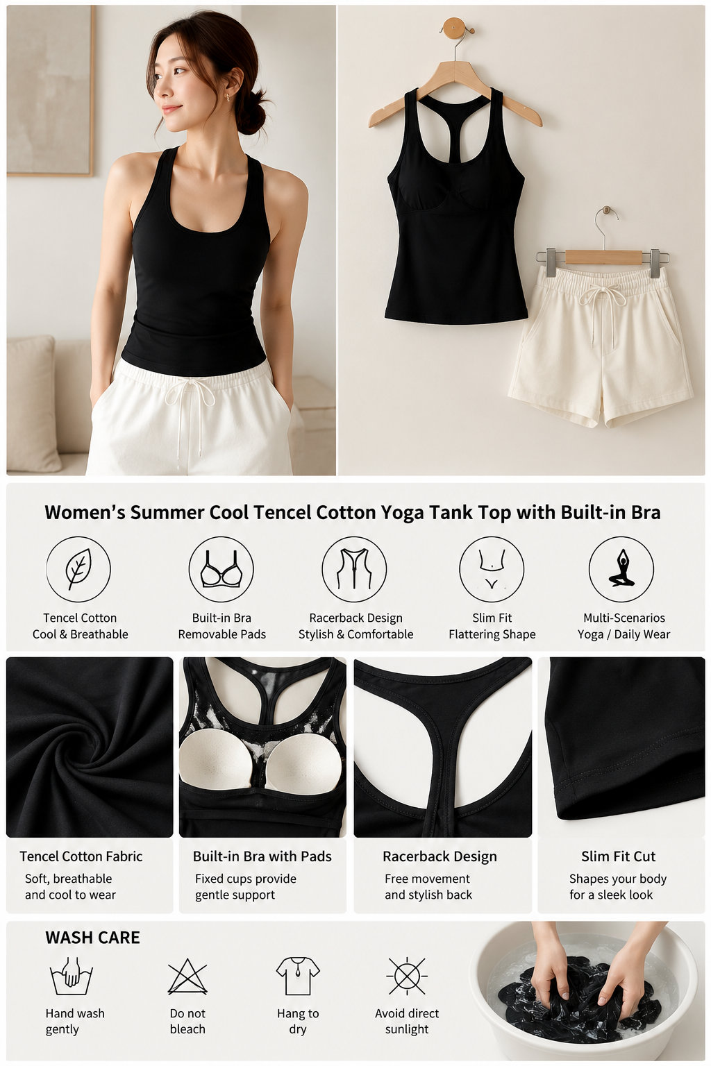 Women's Summer Tencel Cotton Sports Tank Top