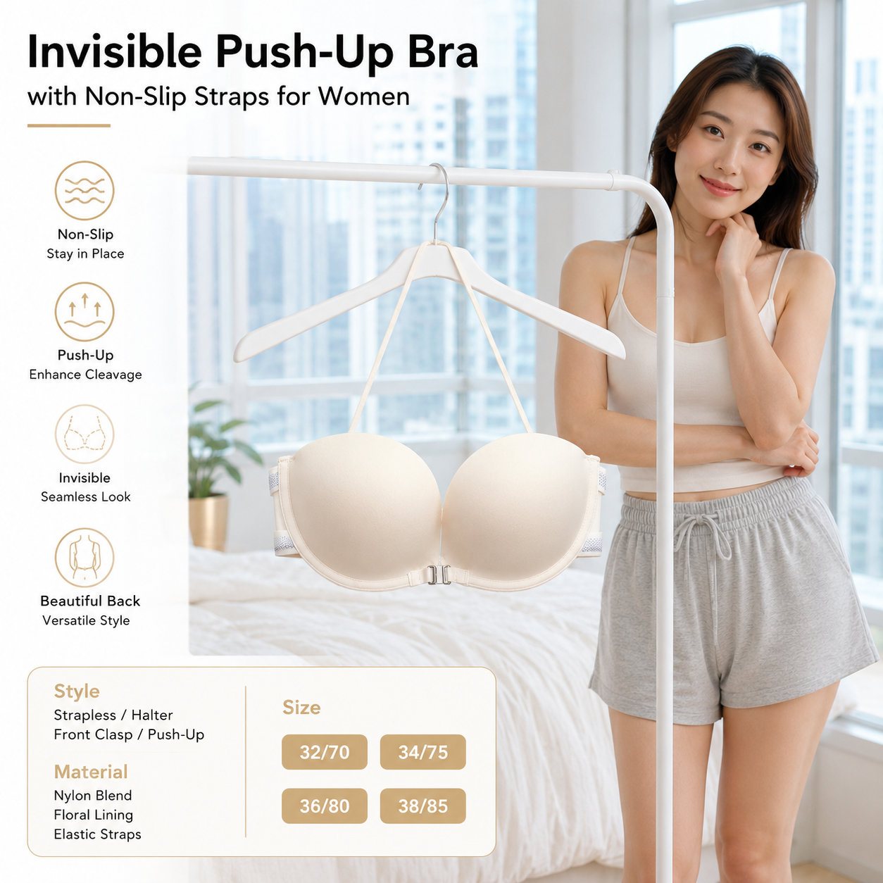 Push-up Strapless Front-close Women's Bra