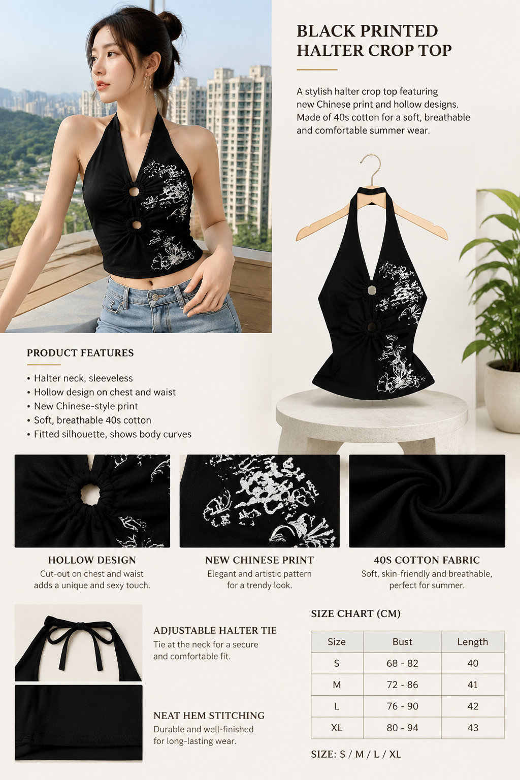 New Chinese Print Halter Top