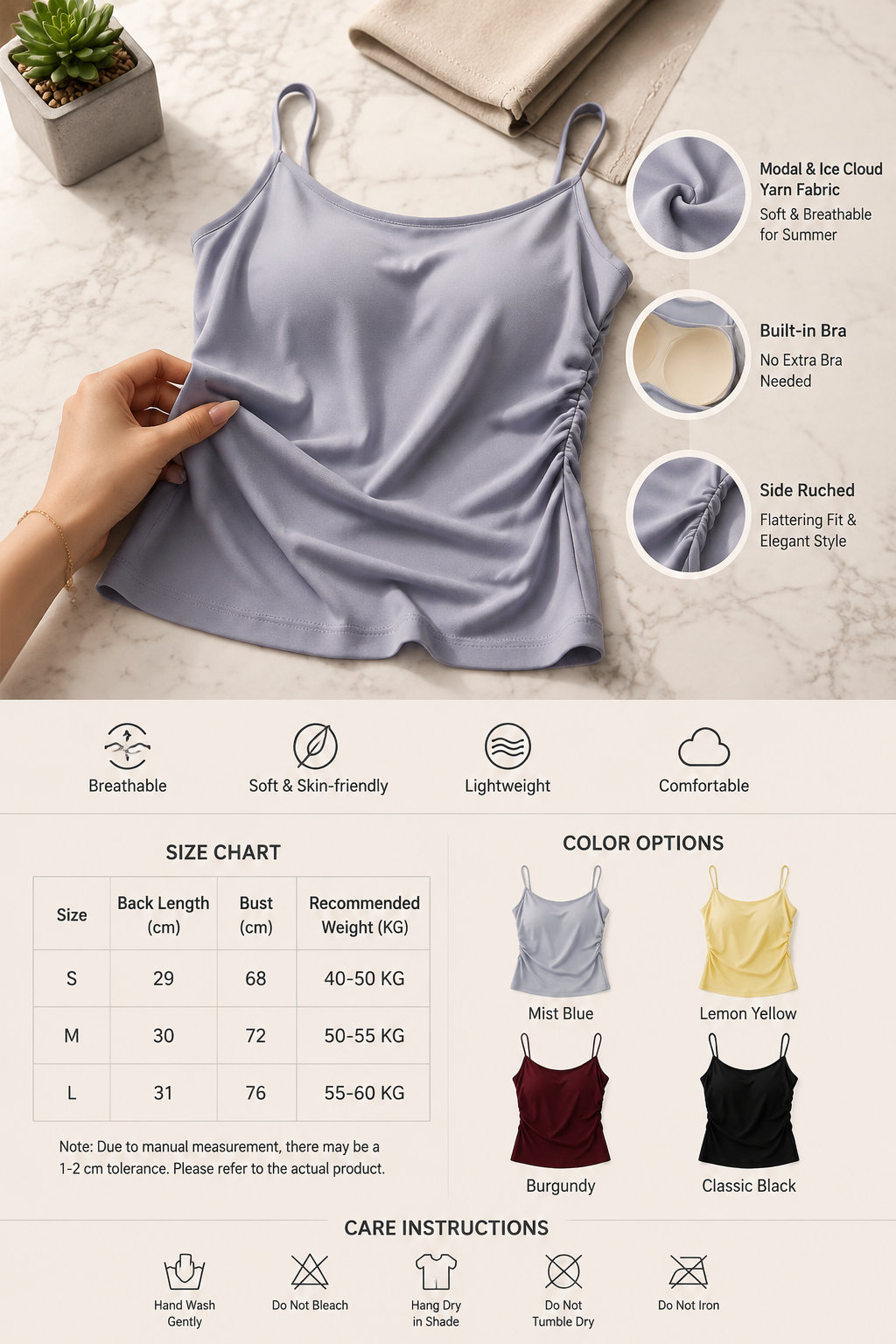 Women's Modal Summer Camisole With Built-in Bra
