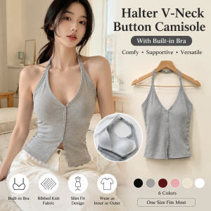 Halter V-neck Built-in Bra Top