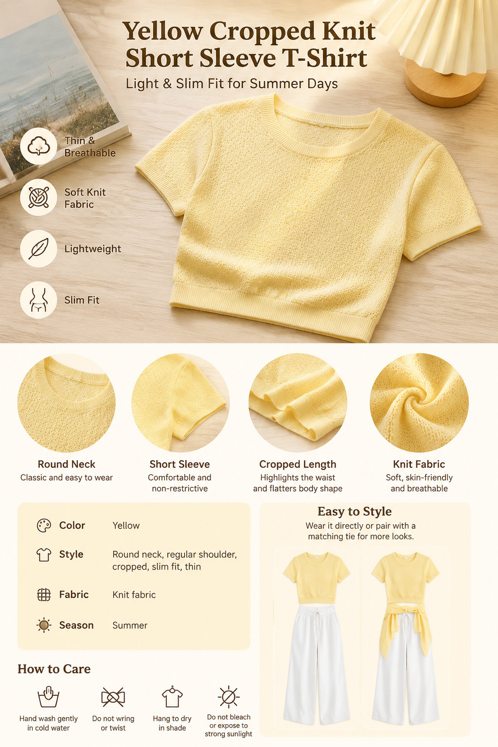 Yellow Slim Knit Crew Neck Tee