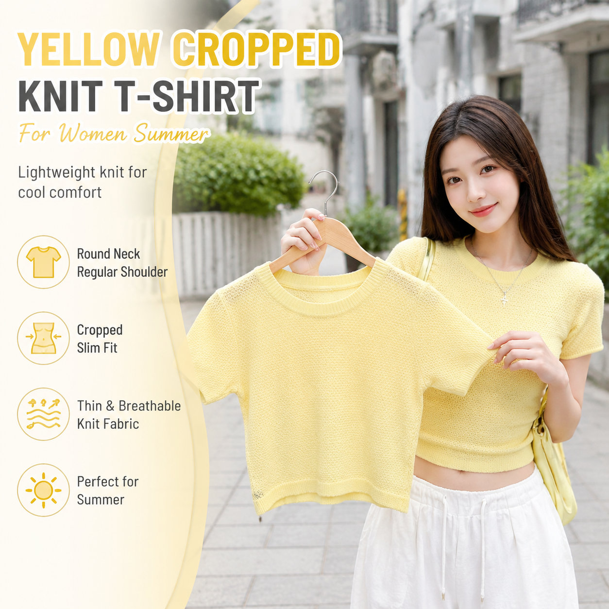 Yellow Slim Knit Crew Neck Tee
