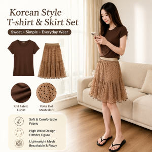 Korean Polka Dot Skirt & Tee 2-Piece Set