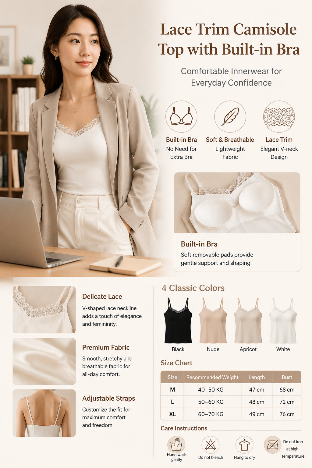 Lace Cami Top with Built-in Bra