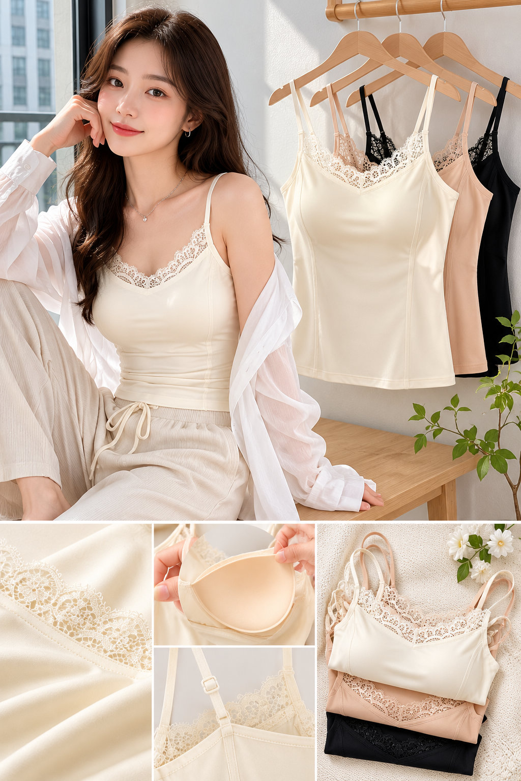 Lace Cami Top with Built-in Bra