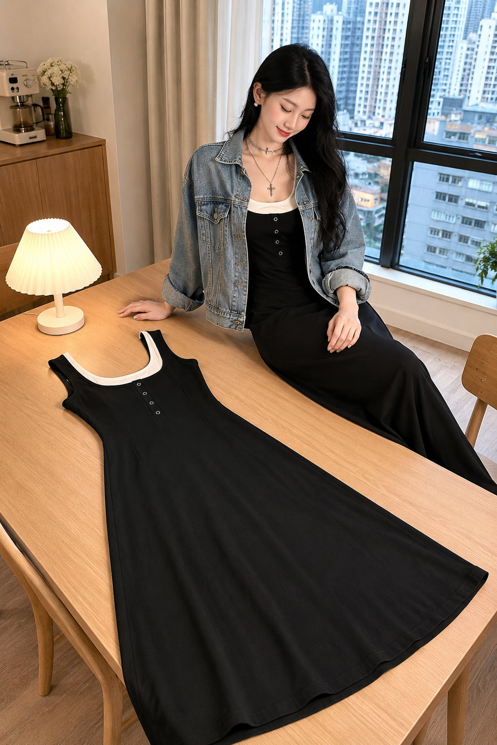 Black 2-in-1 Cami Long Dress