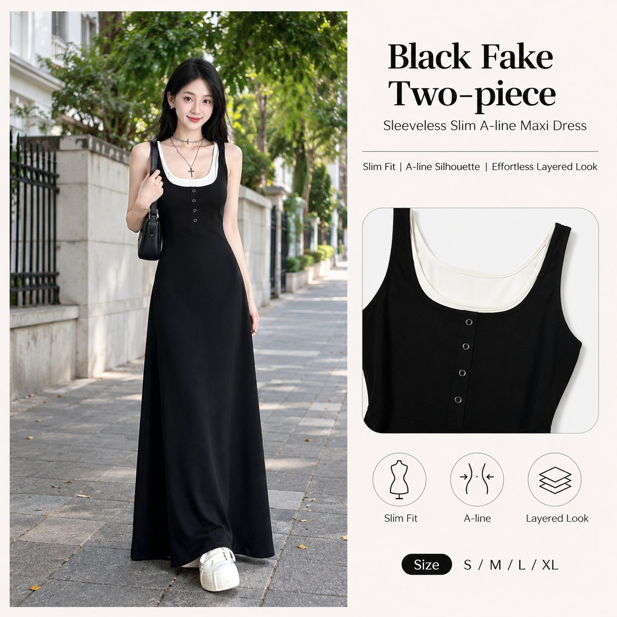 Black 2-in-1 Cami Long Dress