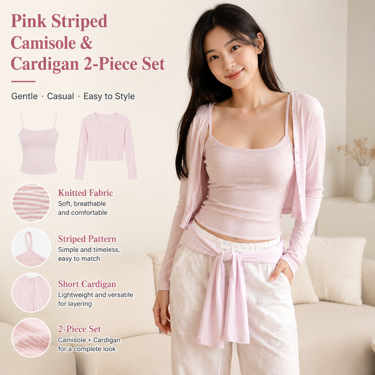 Striped Knitted Women's 2-Piece Casual Set