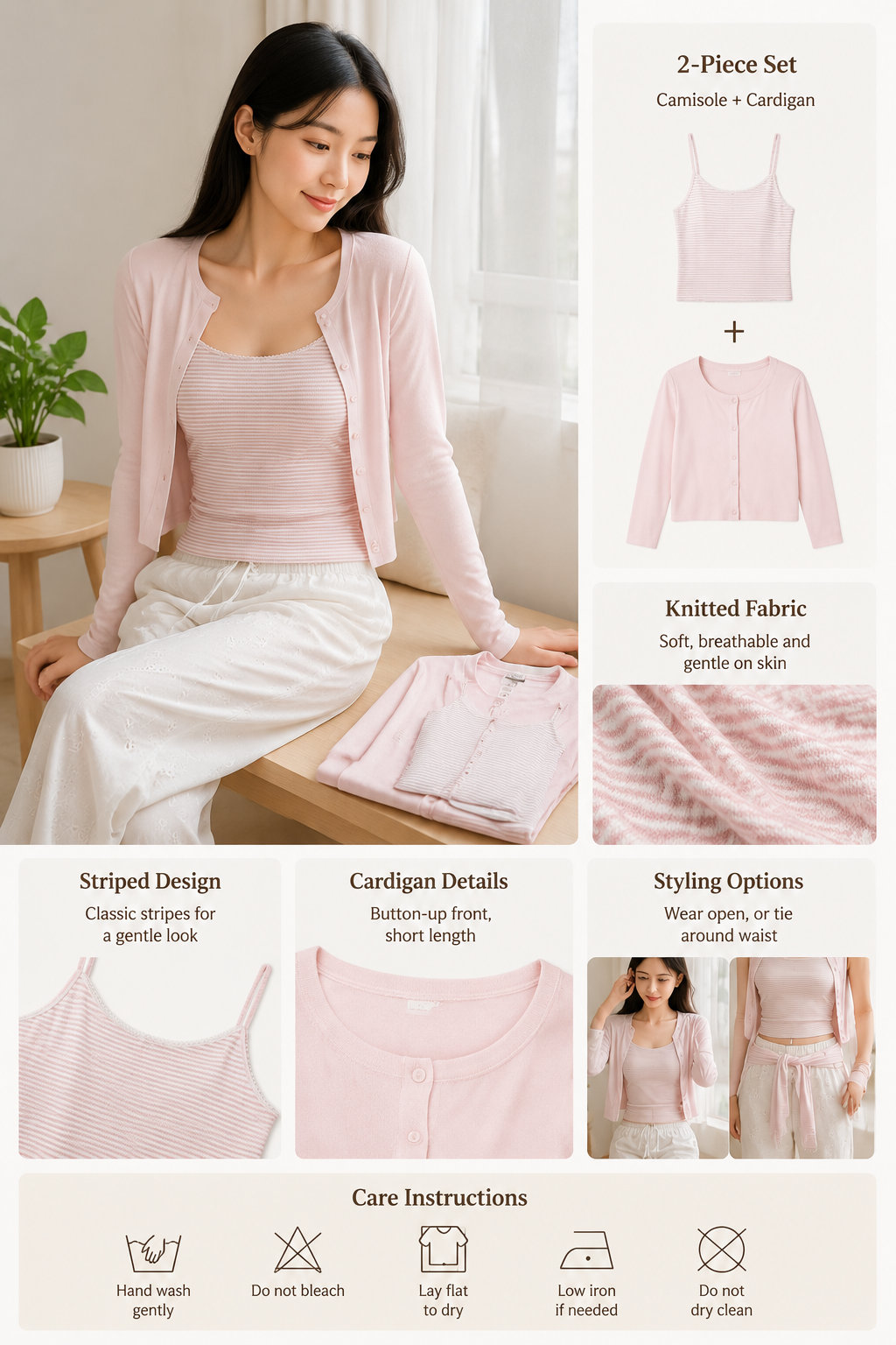 Striped Knitted Women's 2-Piece Casual Set