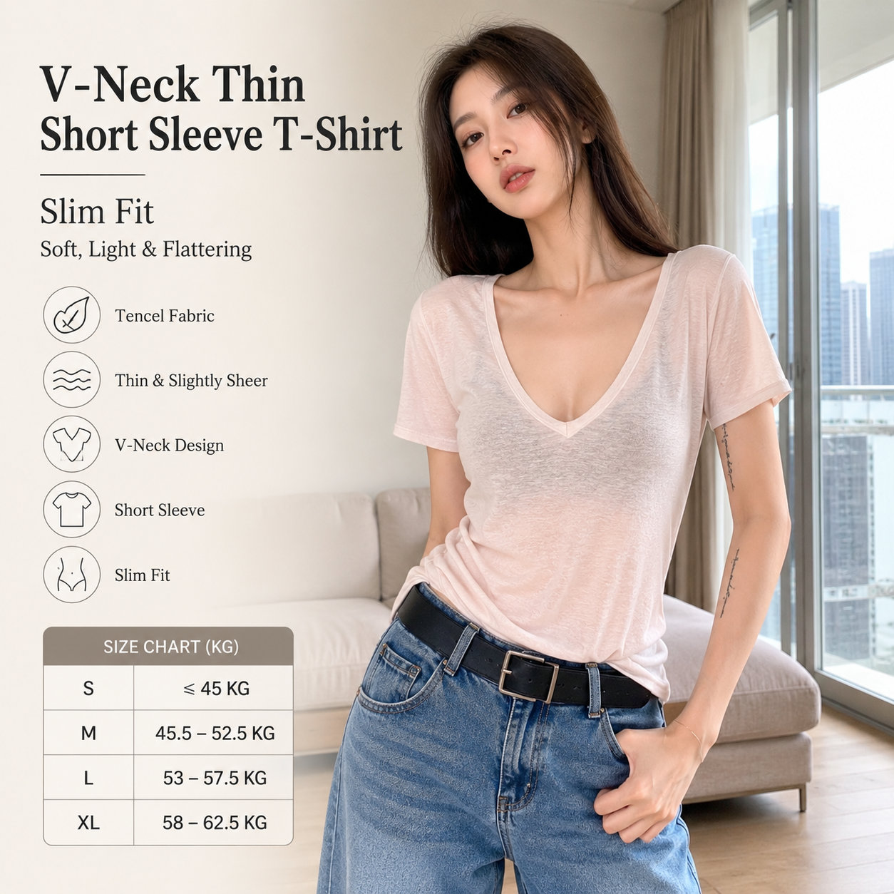 Women's Slim V-Neck Tencel Tee