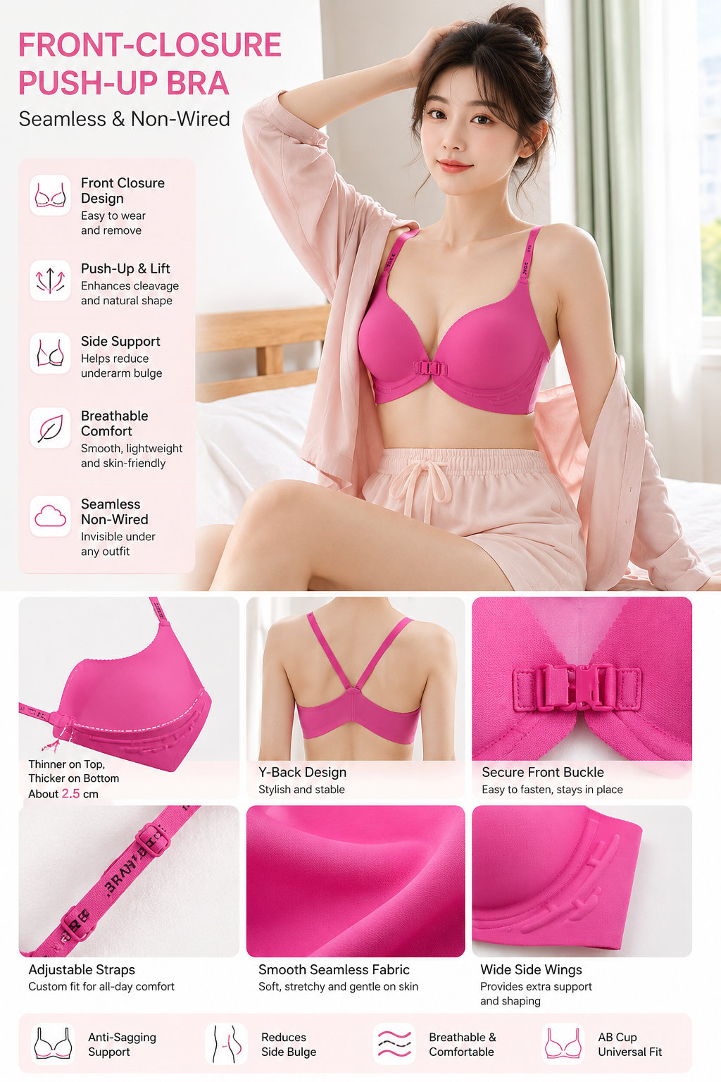 Women's Front Closure Push-up Bra